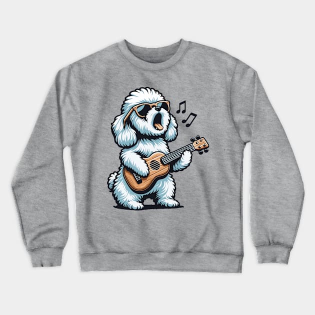 Dog Playing Guitar Singing Maltese Poodle Funny Doodle Crewneck Sweatshirt by BraaiNinja